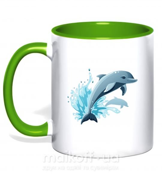 Чашка с цветной ручкой Прыжок дельфина Зеленый фото