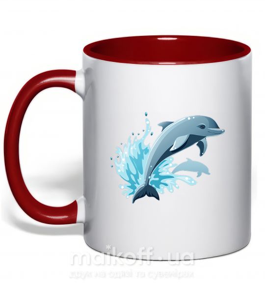 Чашка с цветной ручкой Прыжок дельфина Красный фото