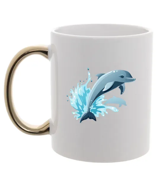 Чашка з кольоровою ручкою Прижок дельфіна Золото фото