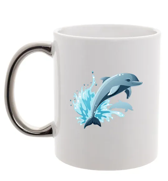 Чашка з кольоровою ручкою Прижок дельфіна Срібло фото