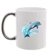 Чашка з кольоровою ручкою Прижок дельфіна Срібло фото