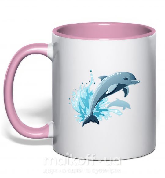 Чашка с цветной ручкой Прыжок дельфина Нежно розовый фото