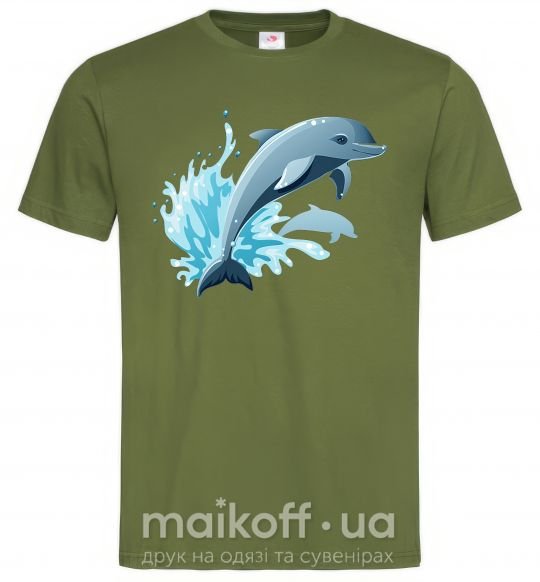 Мужская футболка Прыжок дельфина Оливковый фото