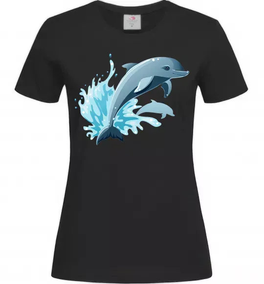 Женская футболка Прижок дельфіна Черный фото