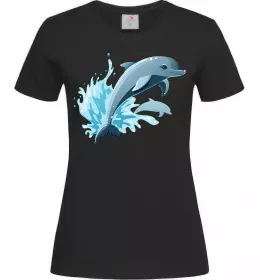 Женская футболка Прижок дельфіна Черный фото