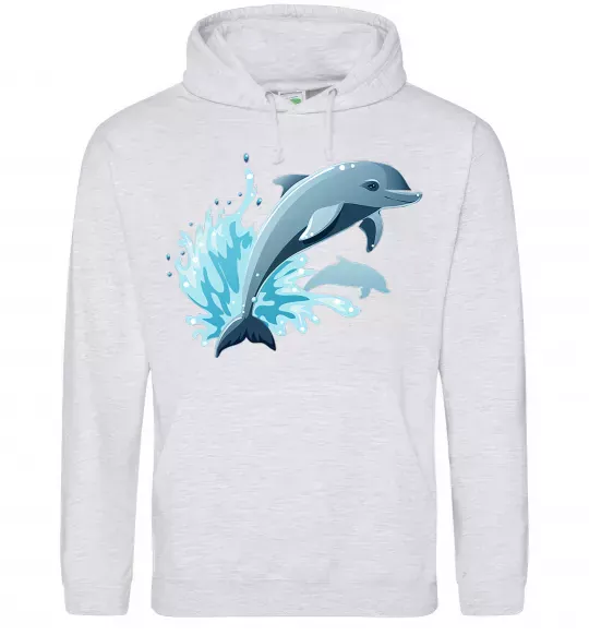 Женская толстовка (худи) Прижок дельфіна Серый меланж фото