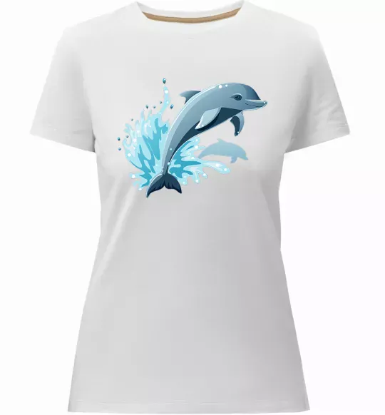 Женская премиум футболка Прижок дельфіна Белый фото