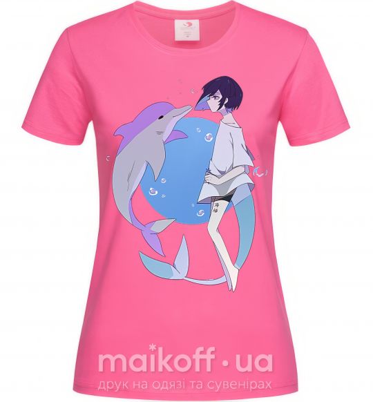 Жіноча футболка Anime dolphin Яскраво-рожевий фото