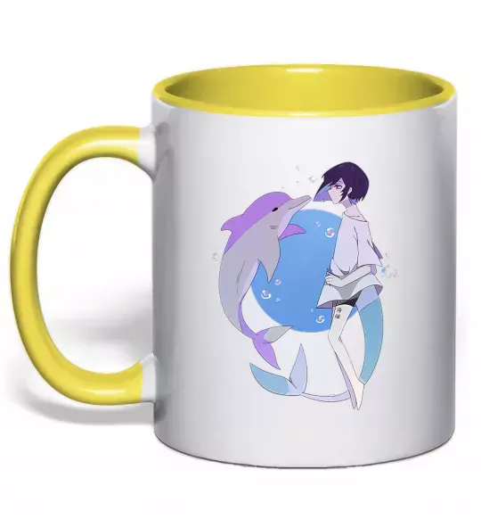 Чашка с цветной ручкой Anime dolphin Солнечно желтый фото