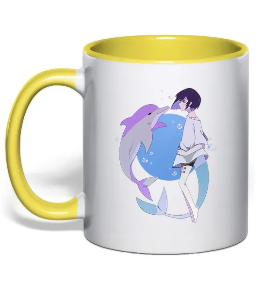 Чашка с цветной ручкой Anime dolphin Лимонный фото