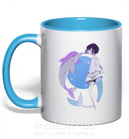 Чашка с цветной ручкой Anime dolphin Голубой фото