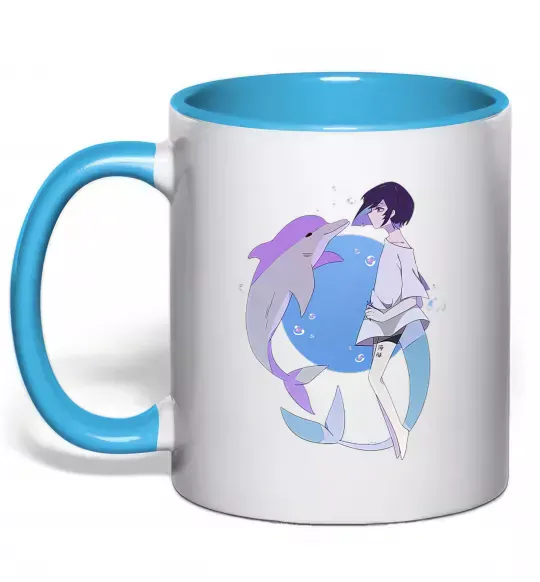 Чашка с цветной ручкой Anime dolphin Голубой фото