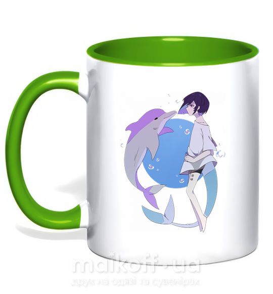 Чашка с цветной ручкой Anime dolphin Зеленый фото