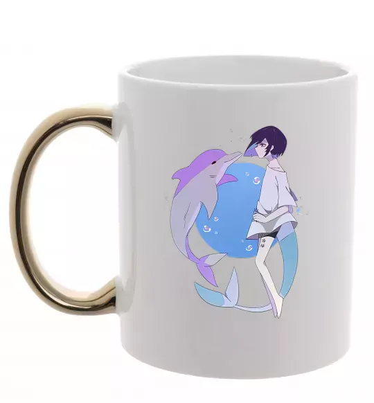 Чашка с цветной ручкой Anime dolphin Золото фото