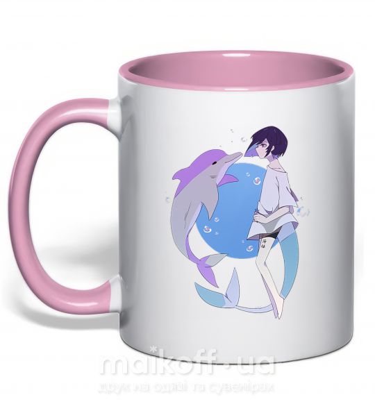 Чашка с цветной ручкой Anime dolphin Нежно розовый фото