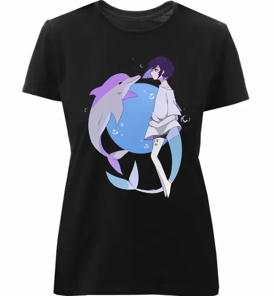 Женская премиум футболка Anime dolphin Черный фото