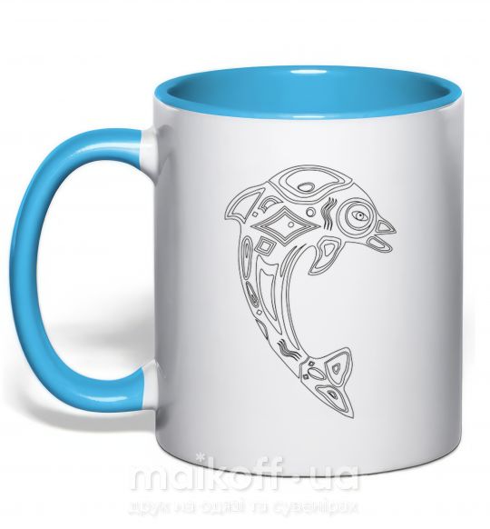 Чашка з кольоровою ручкою Detalized dolphin Блакитний фото
