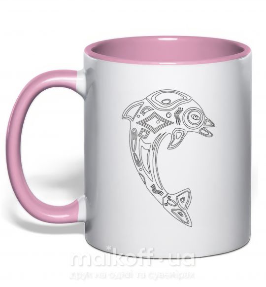 Чашка з кольоровою ручкою Detalized dolphin Ніжно рожевий фото
