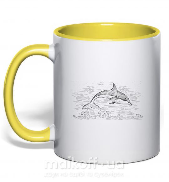 Чашка з кольоровою ручкою Swimming dolphin Сонячно жовтий фото