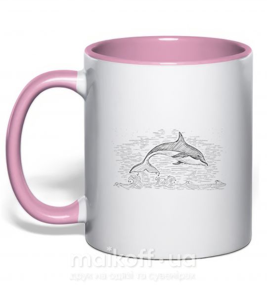 Чашка з кольоровою ручкою Swimming dolphin Ніжно рожевий фото
