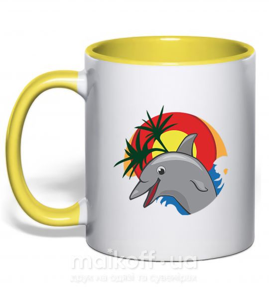 Чашка с цветной ручкой Счастливый дельфин Солнечно желтый фото