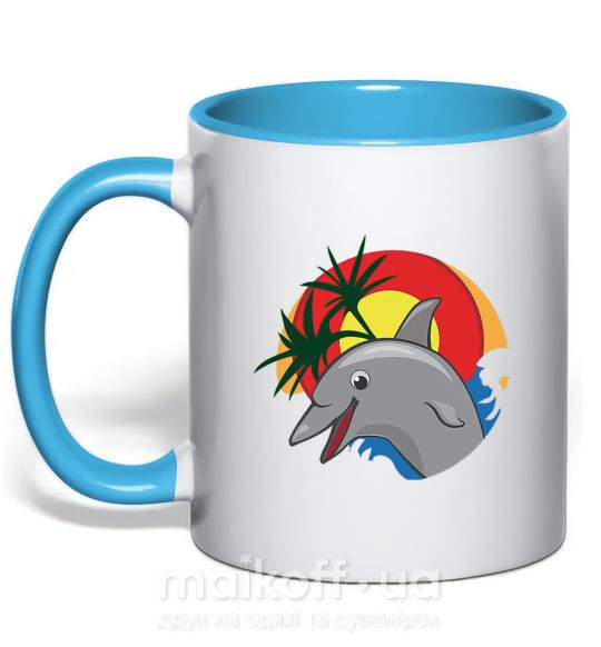 Чашка с цветной ручкой Счастливый дельфин Голубой фото