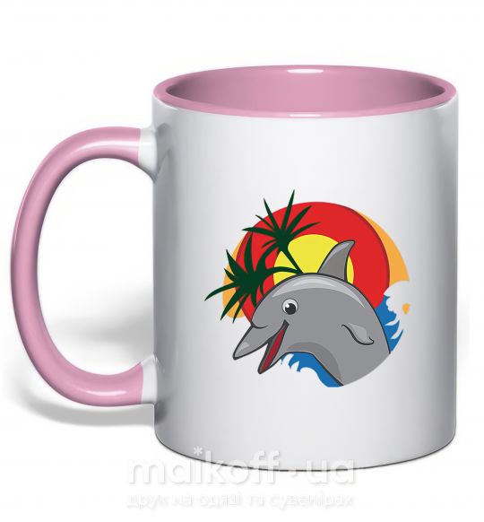 Чашка с цветной ручкой Счастливый дельфин Нежно розовый фото