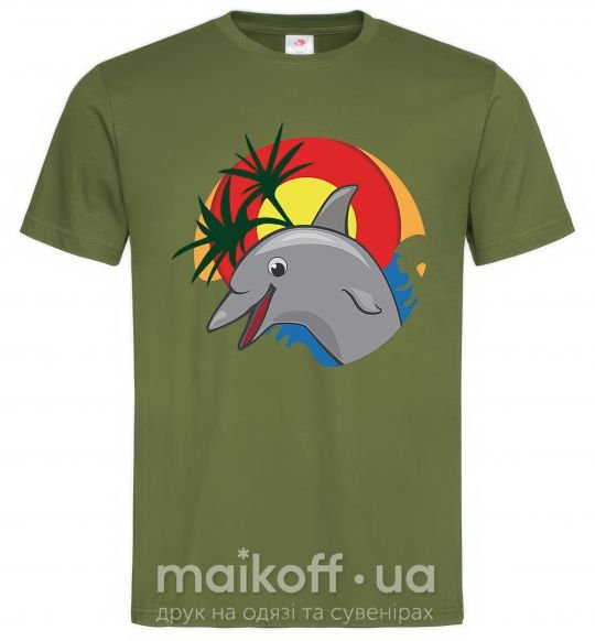 Чоловіча футболка Счастливый дельфин Оливковий фото