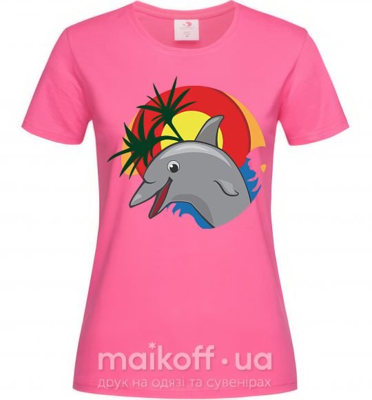 Жіноча футболка Счастливый дельфин Яскраво-рожевий фото