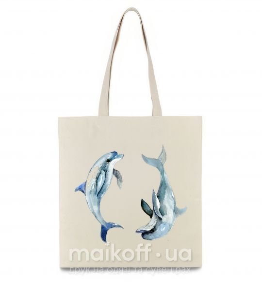 Еко-сумка Пастельные дельфины Бежевий фото