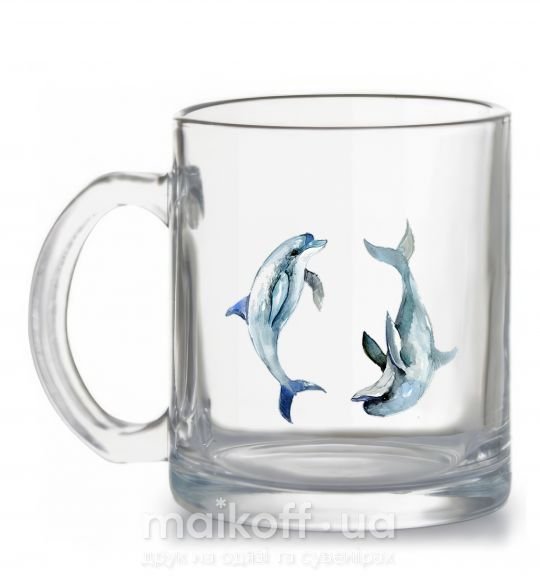 Чашка стеклянная Пастельные дельфины Прозрачный фото