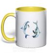 Чашка з кольоровою ручкою Пастельные дельфины Сонячно жовтий фото