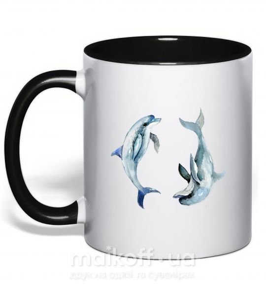 Чашка з кольоровою ручкою Пастельные дельфины Чорний фото