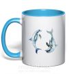 Чашка з кольоровою ручкою Пастельные дельфины Блакитний фото