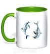 Чашка з кольоровою ручкою Пастельные дельфины Зелений фото