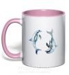 Чашка з кольоровою ручкою Пастельные дельфины Ніжно рожевий фото