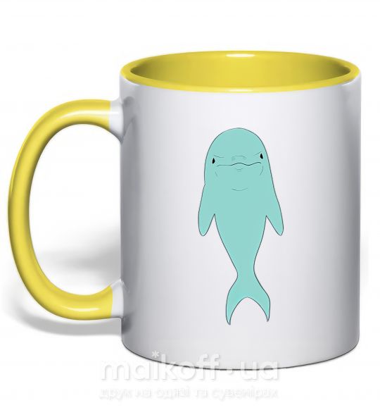 Чашка с цветной ручкой Голубой дельфин Солнечно желтый фото