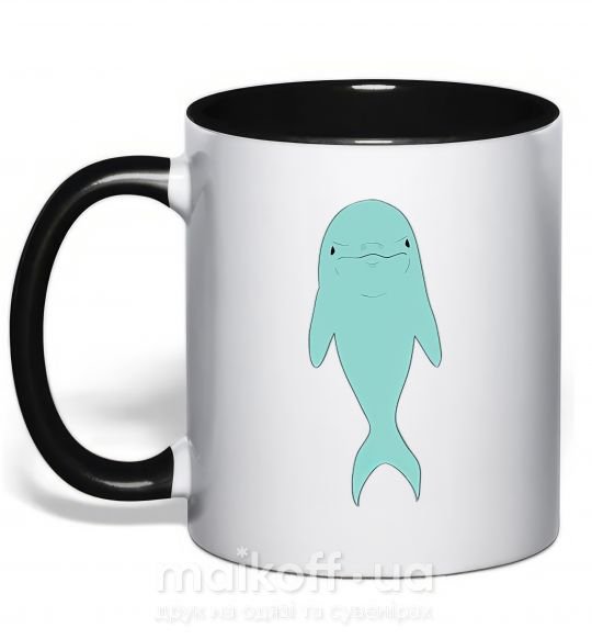 Чашка с цветной ручкой Голубой дельфин Черный фото