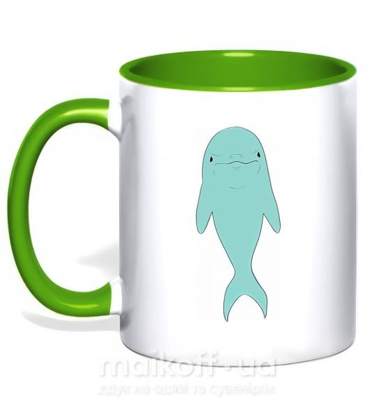 Чашка з кольоровою ручкою Голубой дельфин Зелений фото
