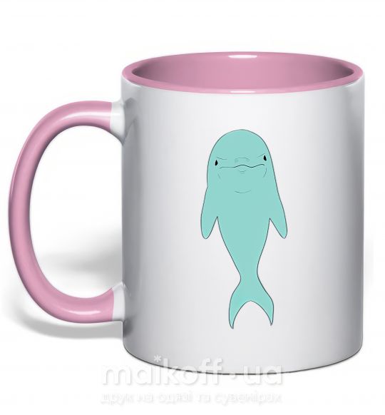 Чашка с цветной ручкой Голубой дельфин Нежно розовый фото