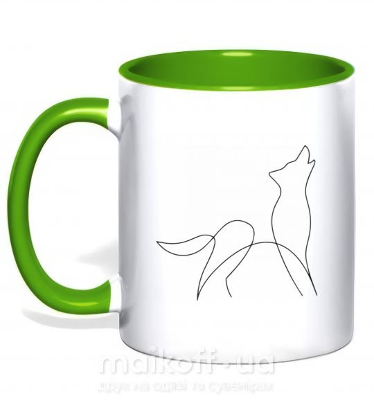 Чашка с цветной ручкой Wolf lines Зеленый фото