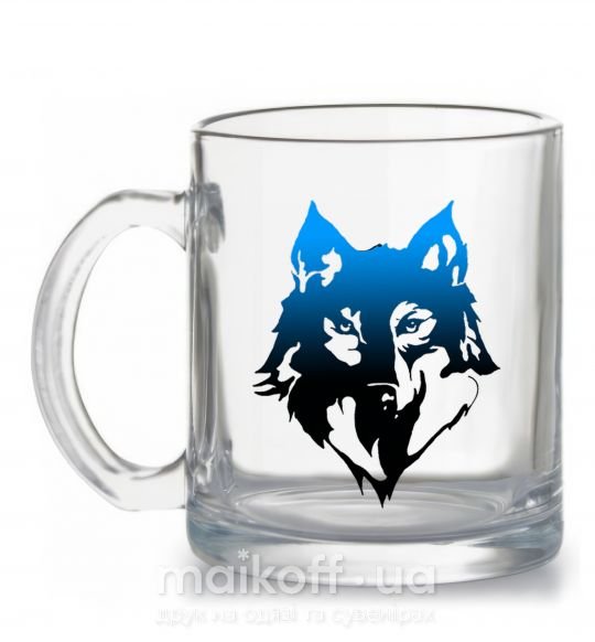 Чашка стеклянная Синий волк Прозрачный фото