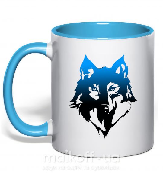 Чашка с цветной ручкой Синий волк Голубой фото