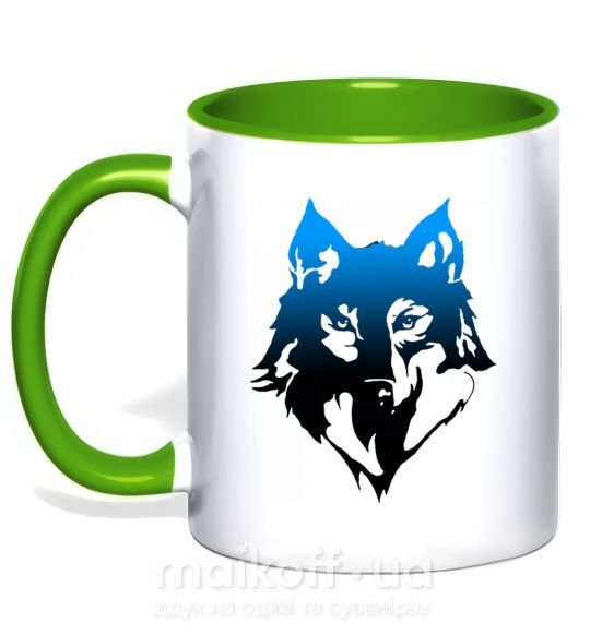 Чашка с цветной ручкой Синий волк Зеленый фото