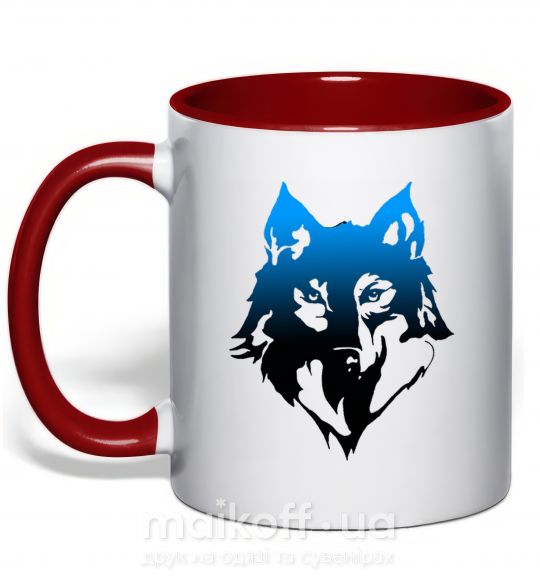 Чашка с цветной ручкой Синий волк Красный фото