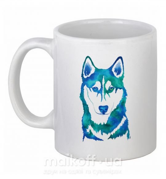 Чашка керамическая Зеленый волк Белый фото