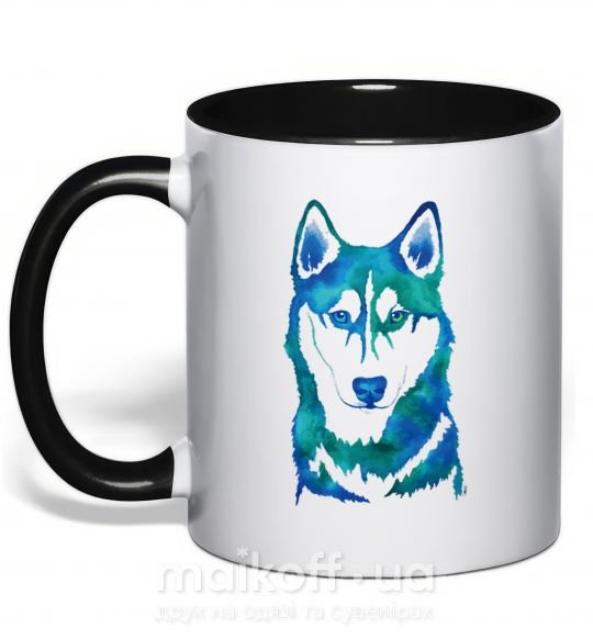 Чашка з кольоровою ручкою Зеленый волк Чорний фото