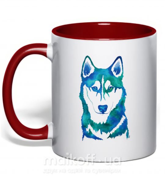 Чашка з кольоровою ручкою Зеленый волк Червоний фото