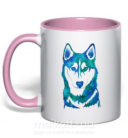 Чашка з кольоровою ручкою Зеленый волк Ніжно рожевий фото