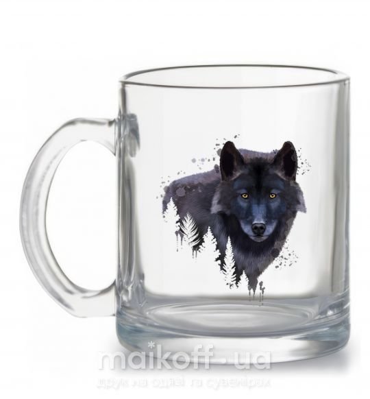 Чашка стеклянная Wolf in the wood Прозрачный фото
